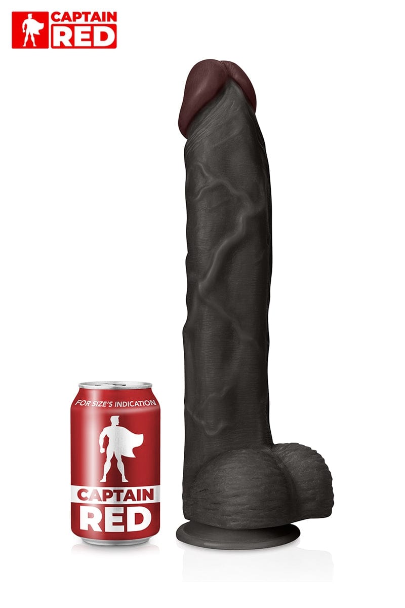 Gode noir réaliste testicules taille XXL Prodigy 32 x 6cm - Captain Red