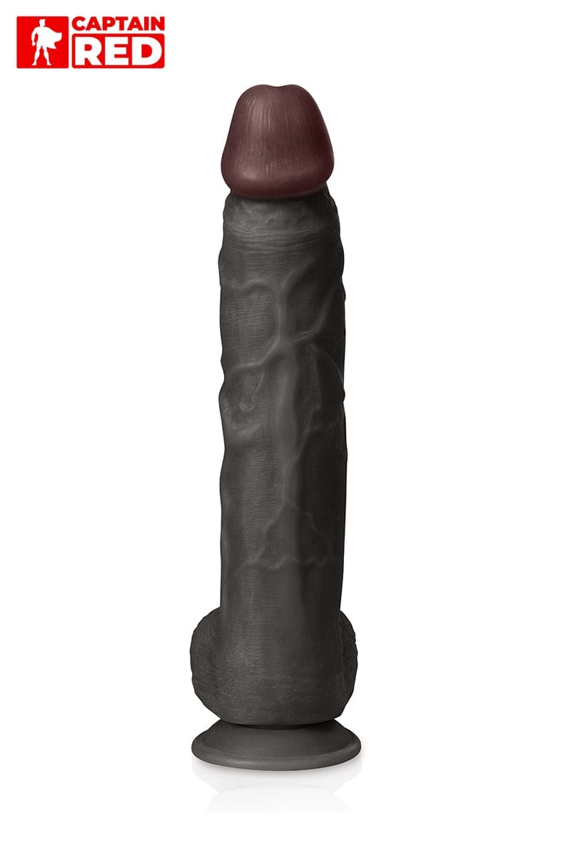 Gode noir réaliste testicules taille XXL Prodigy 32 x 6cm - Captain Red