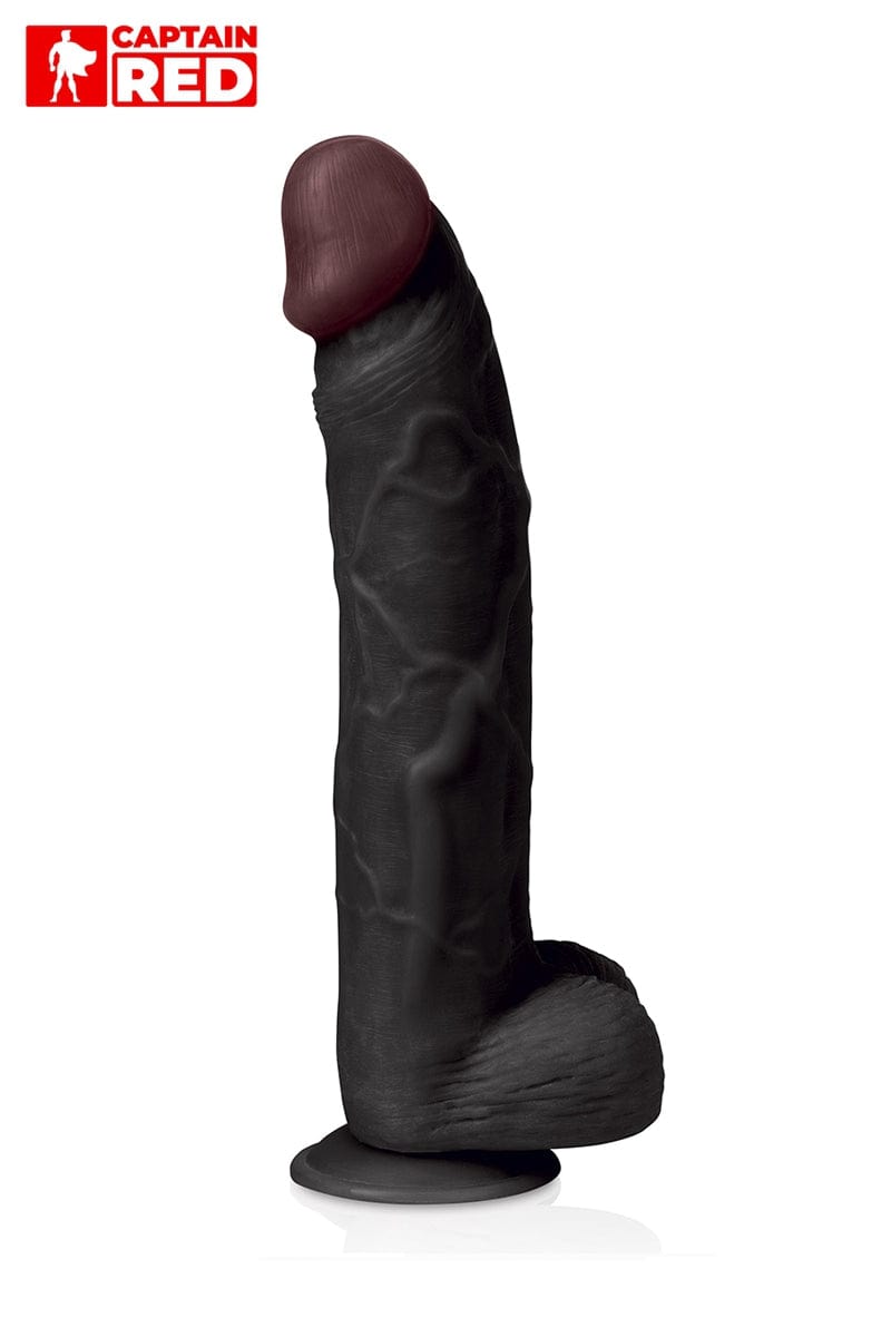 Gode noir réaliste testicules taille XXL Prodigy 32 x 6cm - Captain Red