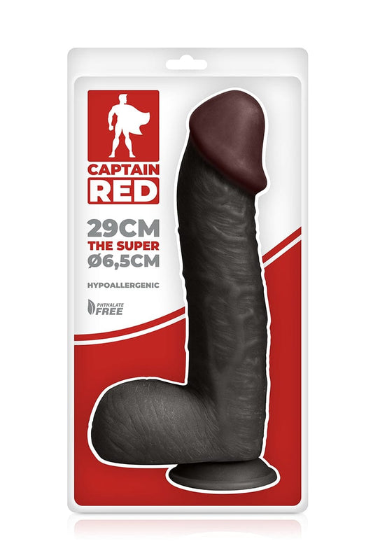 Gode pénis noir XXL avec ventouse The Super Black 29 x 6,5 cm - Captain Red