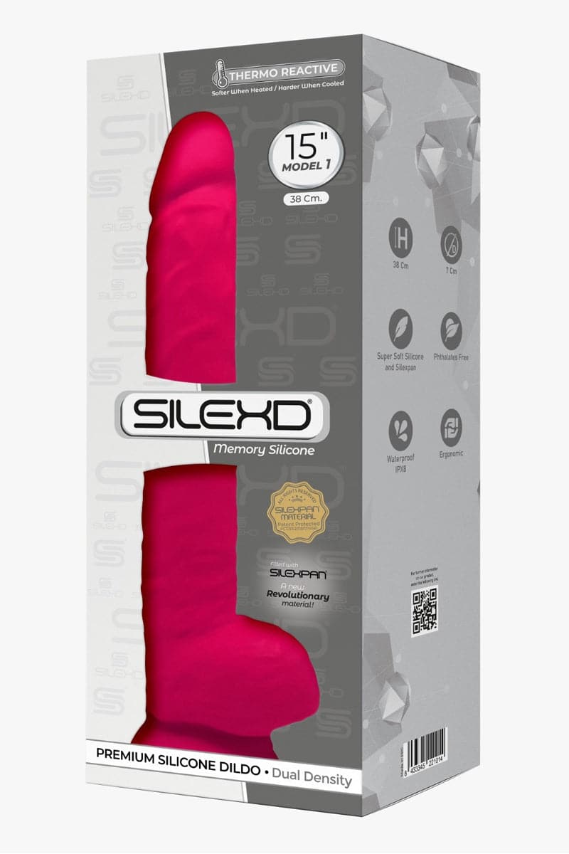 Gode XXXXL réaliste en silicone double densité rose 38 x 7 cm mémoire de forme - SilexD
