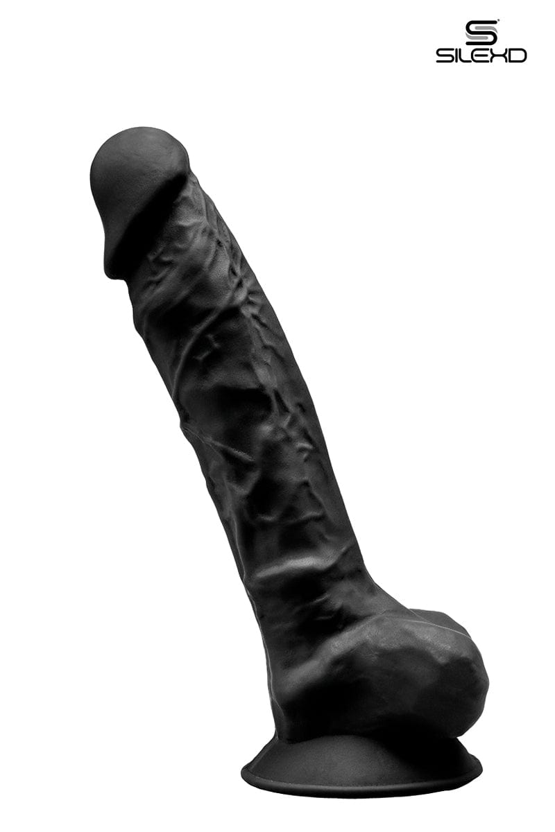 Godemichet hyper réaliste toucher ferme double densité noir 20 cm - SilexD
