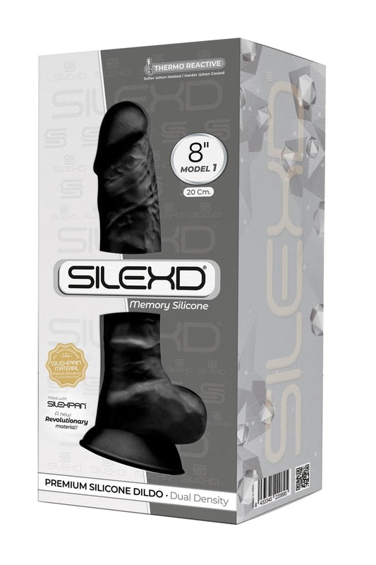 Godemichet hyper réaliste toucher ferme double densité noir 20 cm - SilexD