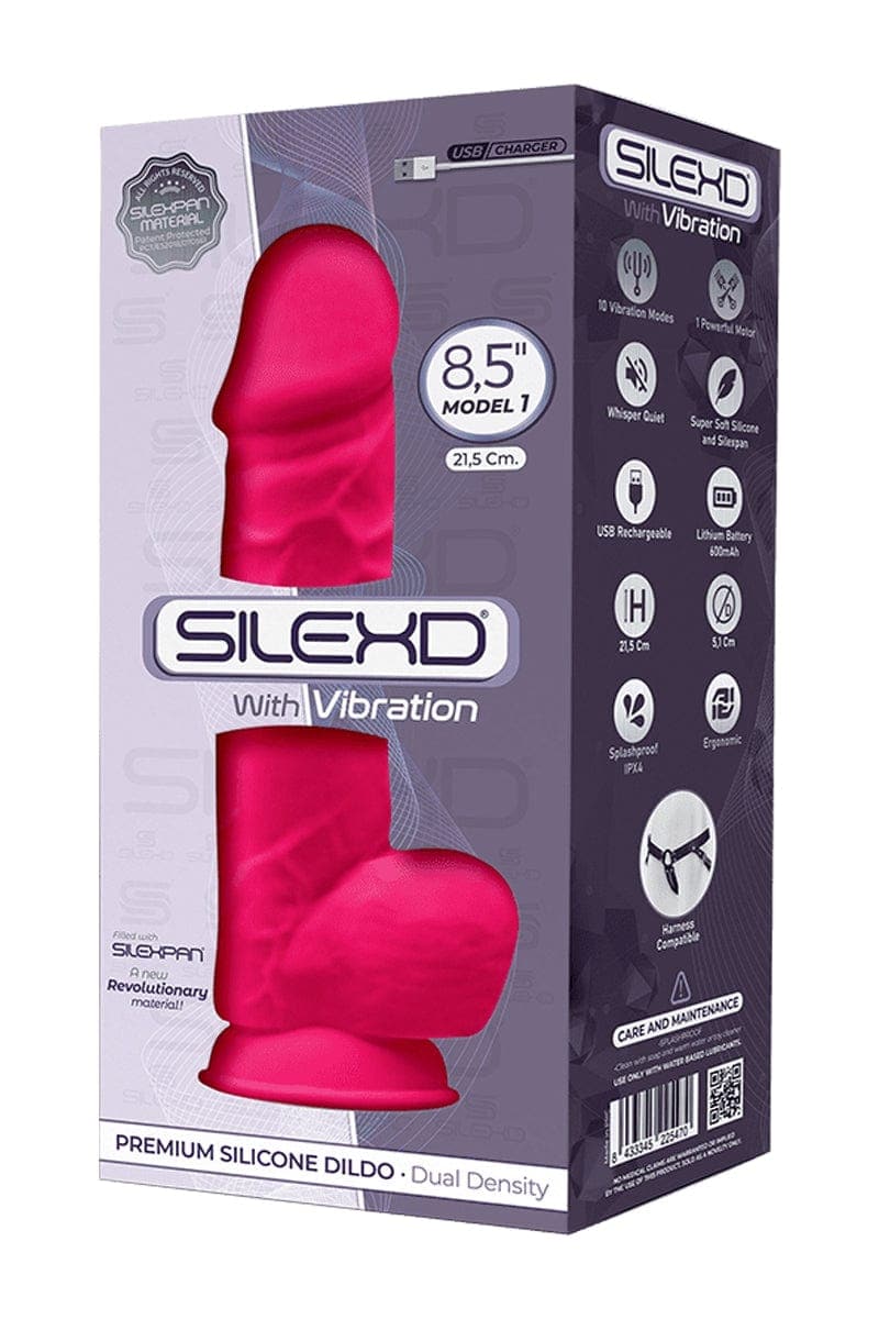 Gros vibromasseur avec ventouse double densité rose 21,5 cm - SilexD