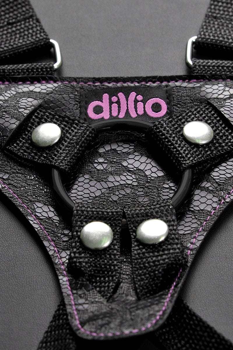 Harnais à bretelles pour femme + gode en PVC rose 15.2cm insérables Dillio - Pipedream