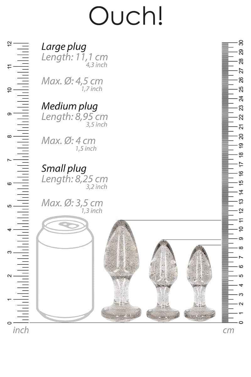 Kit 3 butt plug pailletés argentés en acrylique pour plaisir anal unisexe - Ouch!