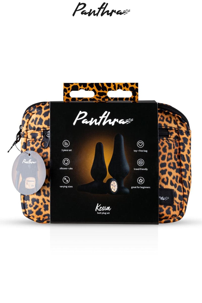 Kit 3 plug anal unisexe panthère + trousse de rangement Kesia - Panthra