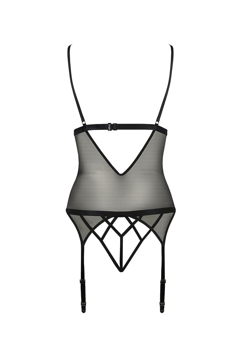 Lingerie sexy guêpière seins nus et string ouvert Diabolina - Passion