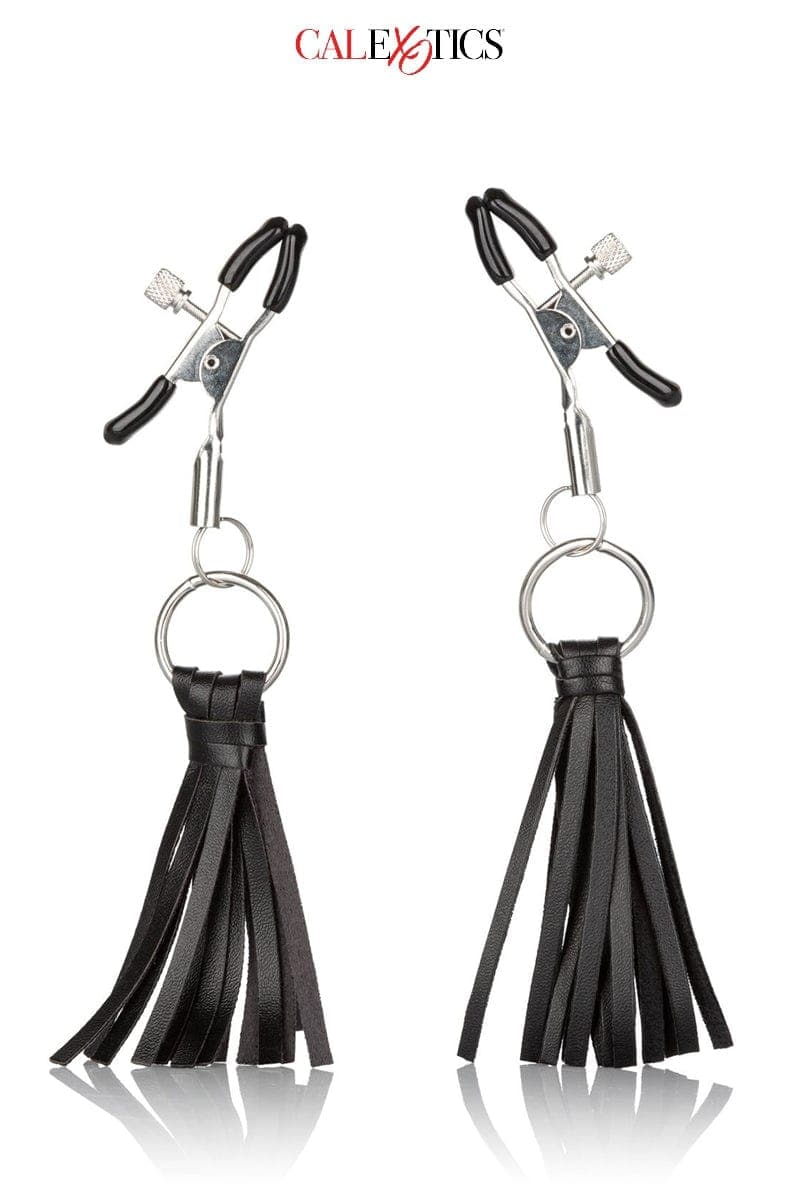 Lot de 2 pinces à tétons avec pompons homme et femme bdsm - Calexotics