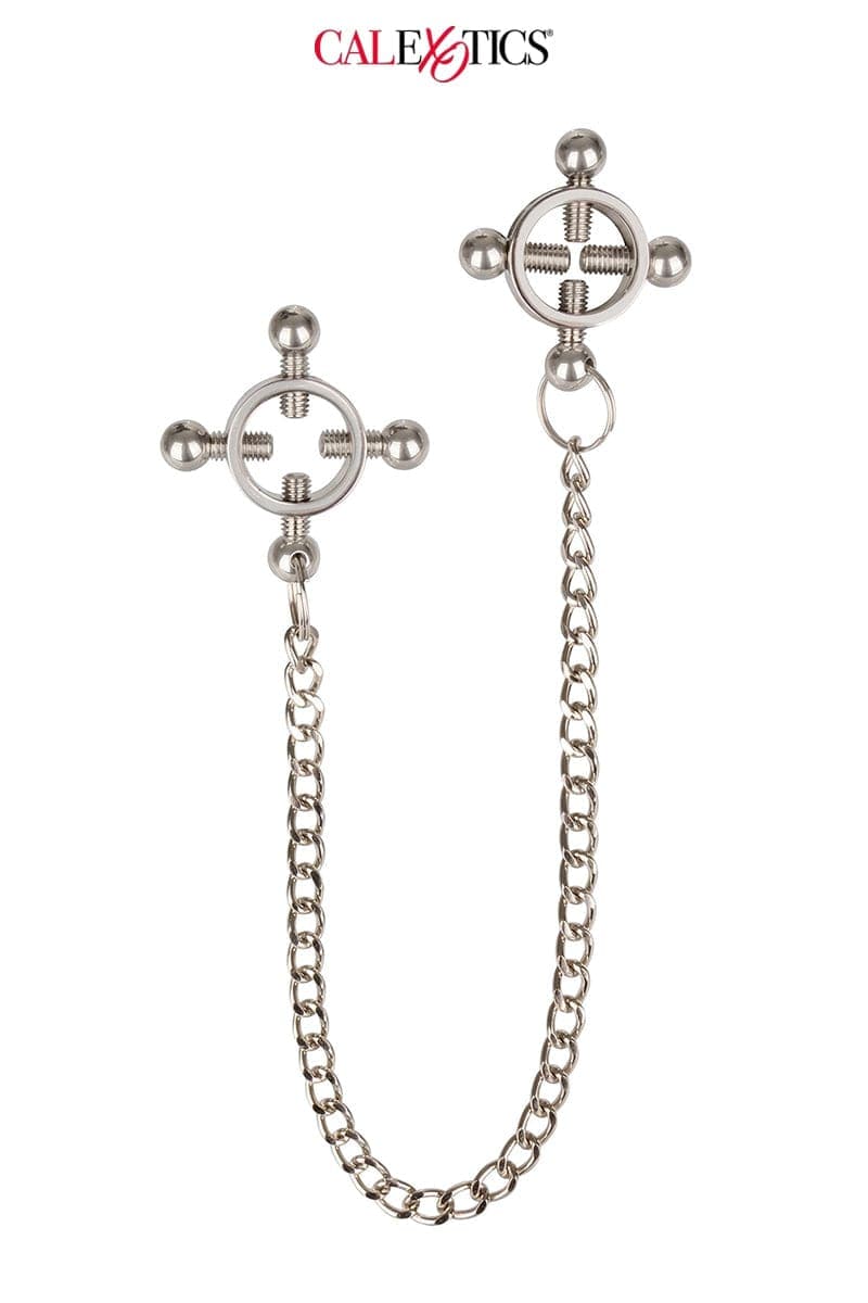 Lot de 2 pinces à tétons réglables 4 points & chaine acier inoxydable - Calexotics
