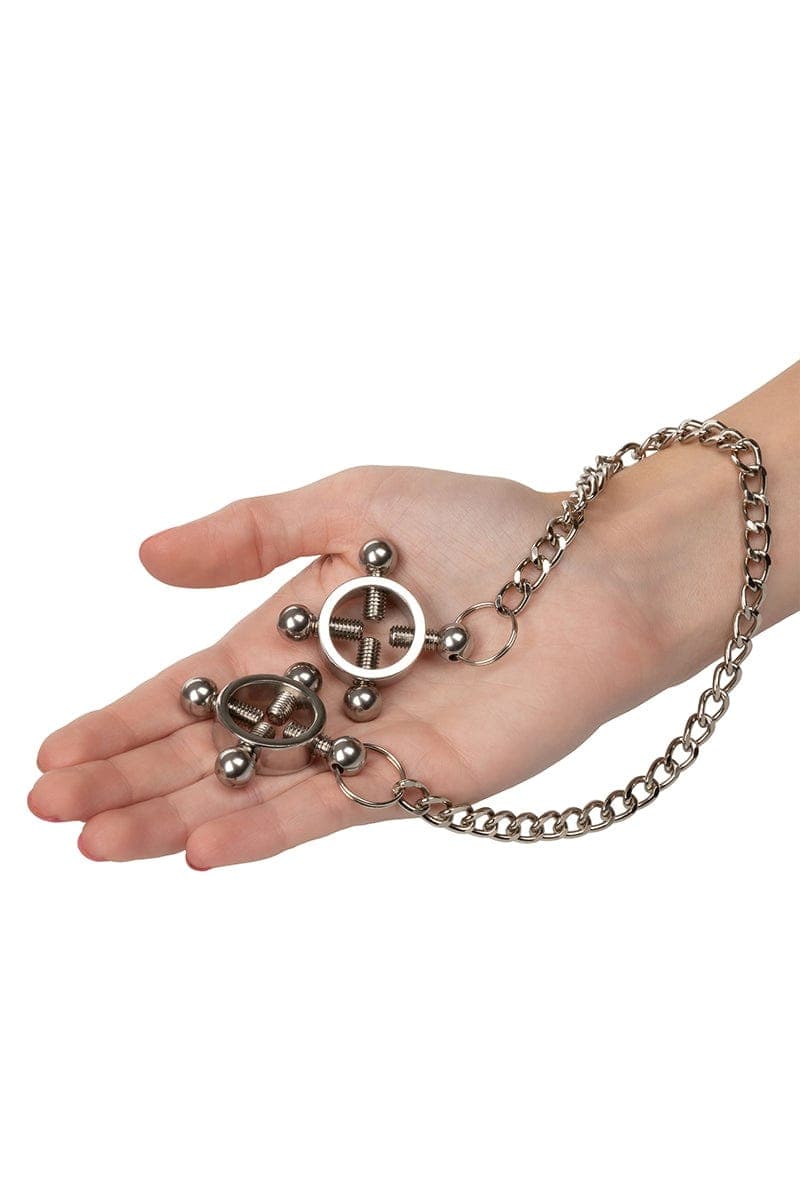 Lot de 2 pinces à tétons réglables 4 points & chaine acier inoxydable - Calexotics