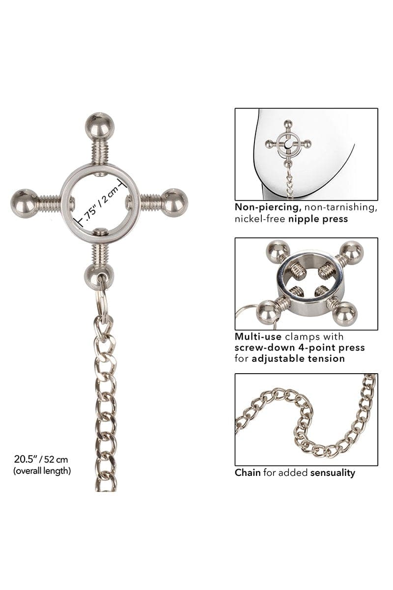 Lot de 2 pinces à tétons réglables 4 points & chaine acier inoxydable - Calexotics