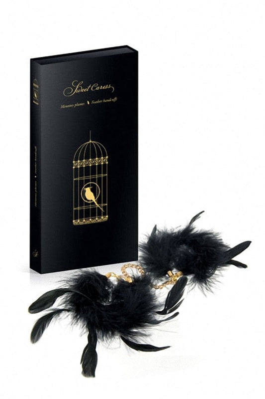 Menottes à plumes de luxe plumes naturelles chaine dorée - Sweet Caress