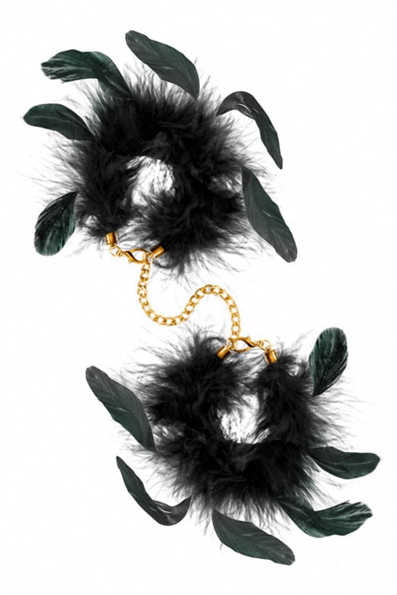 Menottes à plumes de luxe plumes naturelles chaine dorée - Sweet Caress