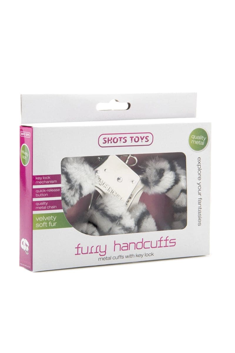 Menottes fausse animal fourrure motif zèbre et métal + 2 clés - Shots Toys