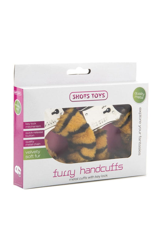 Menottes fausse fourrure imprimée tigre et métal + 2 clés - Shots Toys