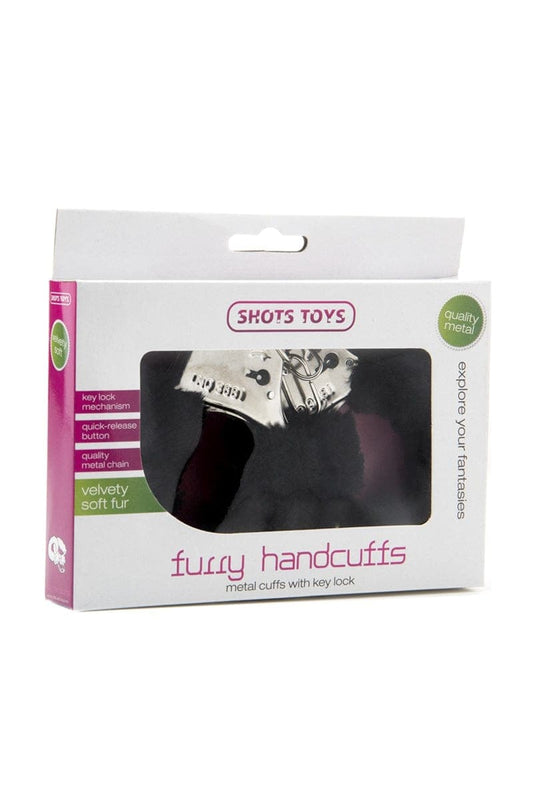 Menottes métal et fausse fourrure noir bdsm bouton + 2 clés - Shots Toys