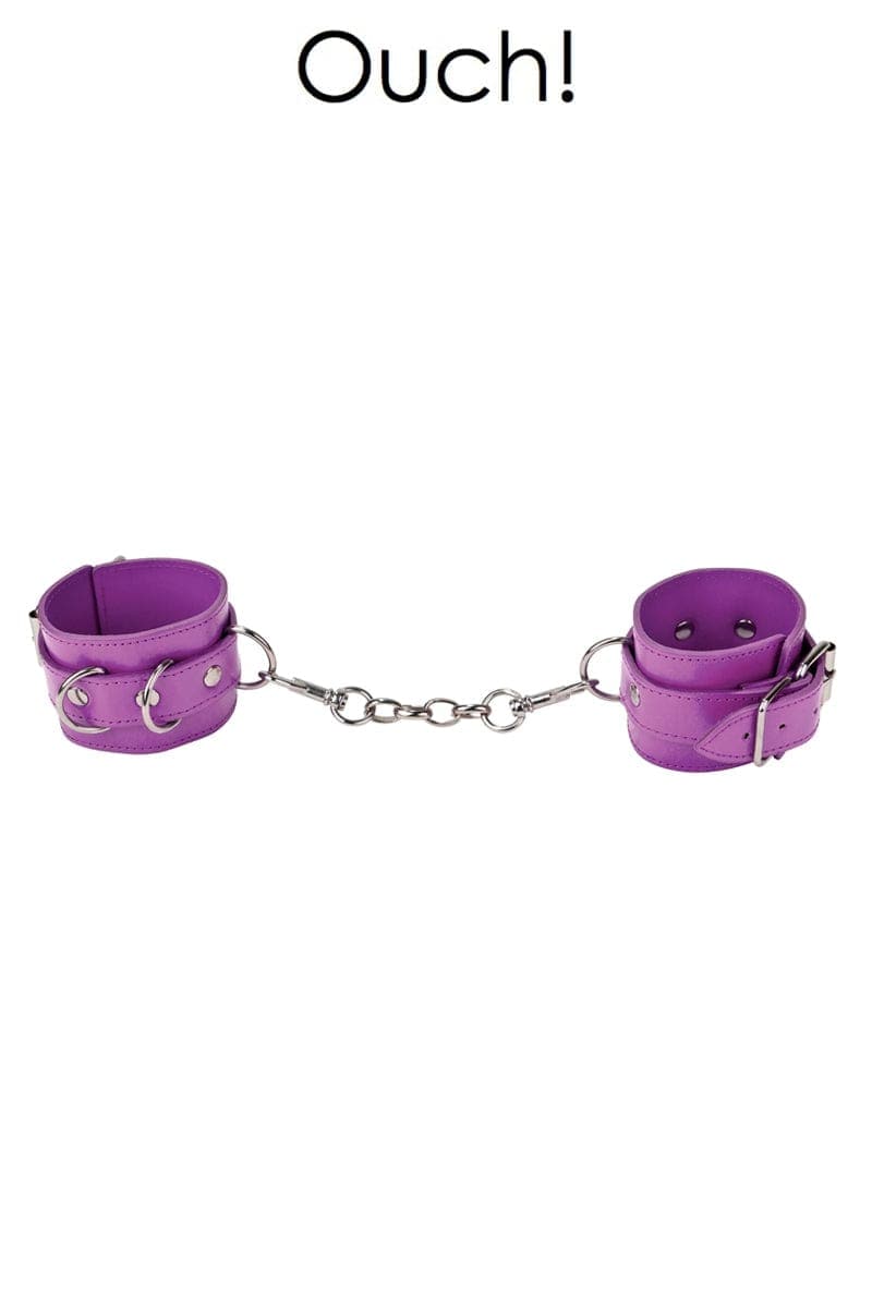 Menottes polyvalentes Premium en cuir violet et réglable + chainette - Ouch