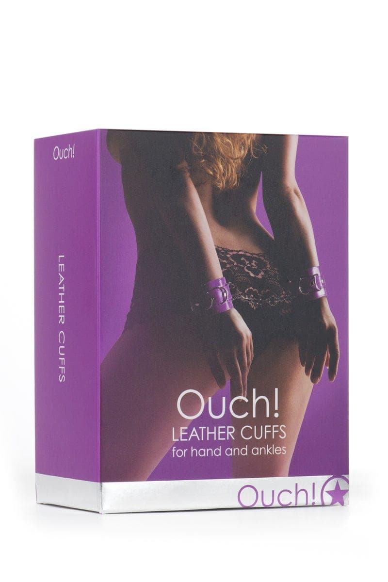 Menottes polyvalentes Premium en cuir violet et réglable + chainette - Ouch