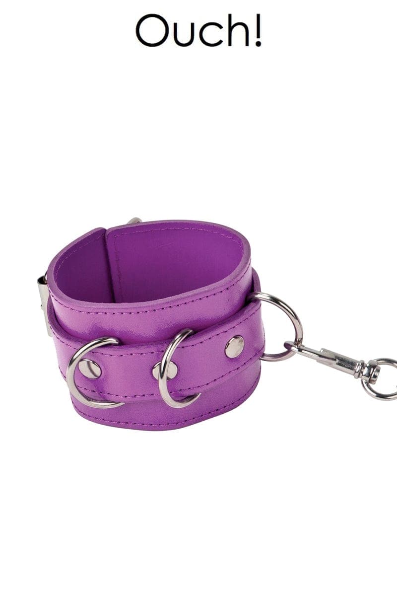 Menottes polyvalentes Premium en cuir violet et réglable + chainette - Ouch