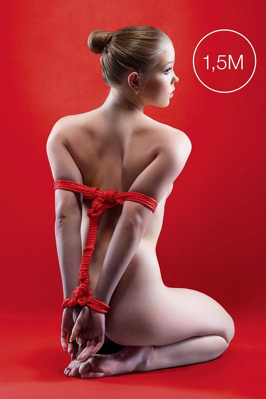 Mini corde de bondage 1,5m en nylon rouge pour noeuds de shibari - Ouch