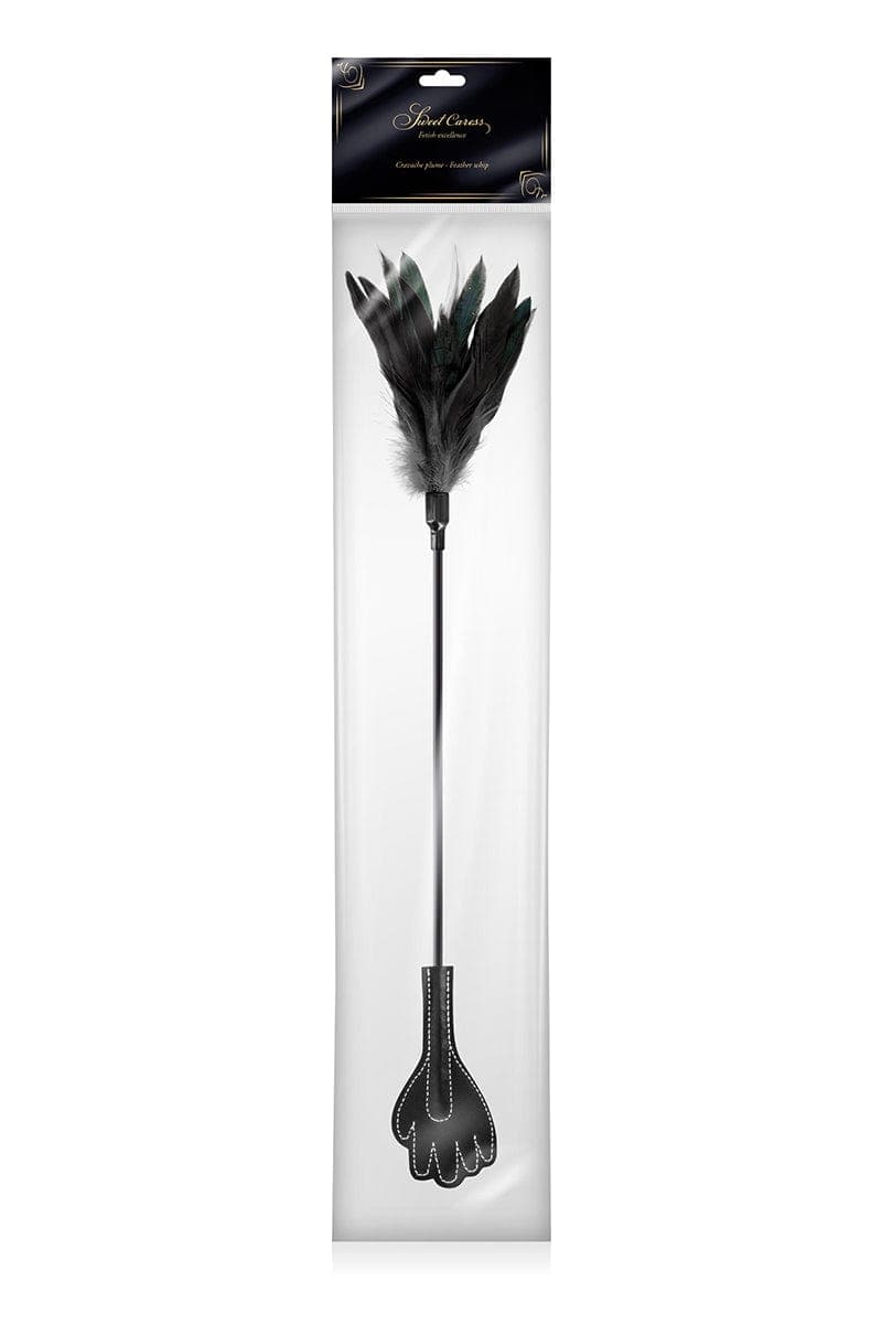 Mini cravache en forme de main avec plumes noires accessoire BDSM - Sweet Caress