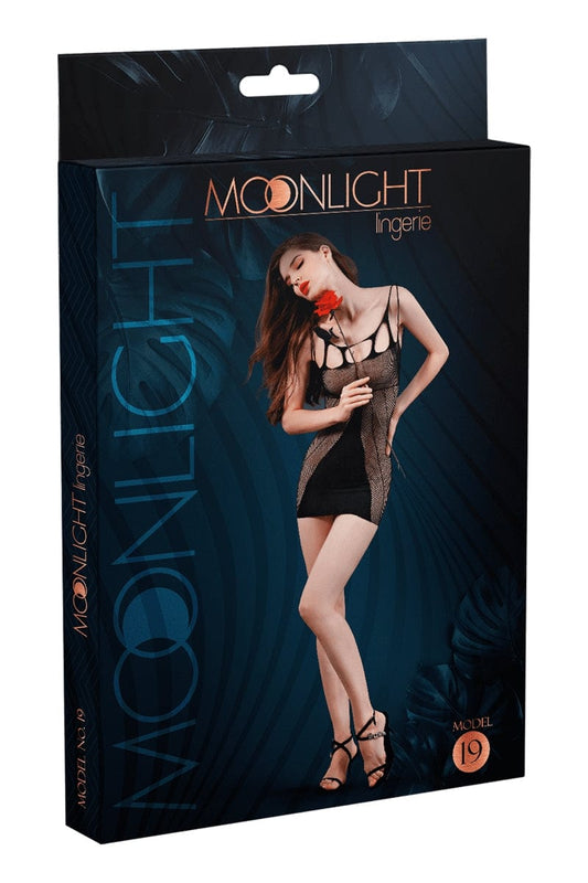 Mini robe courte sexy en résille noir transparente et opaque N°19 - Moonlight