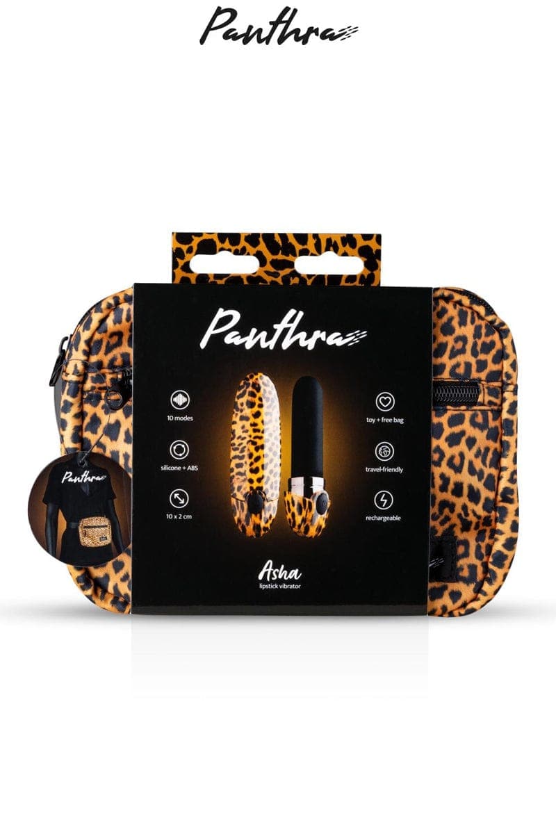Mini vibro rouge à lèvres stimulation clitoris Asha + pochette - Panthra