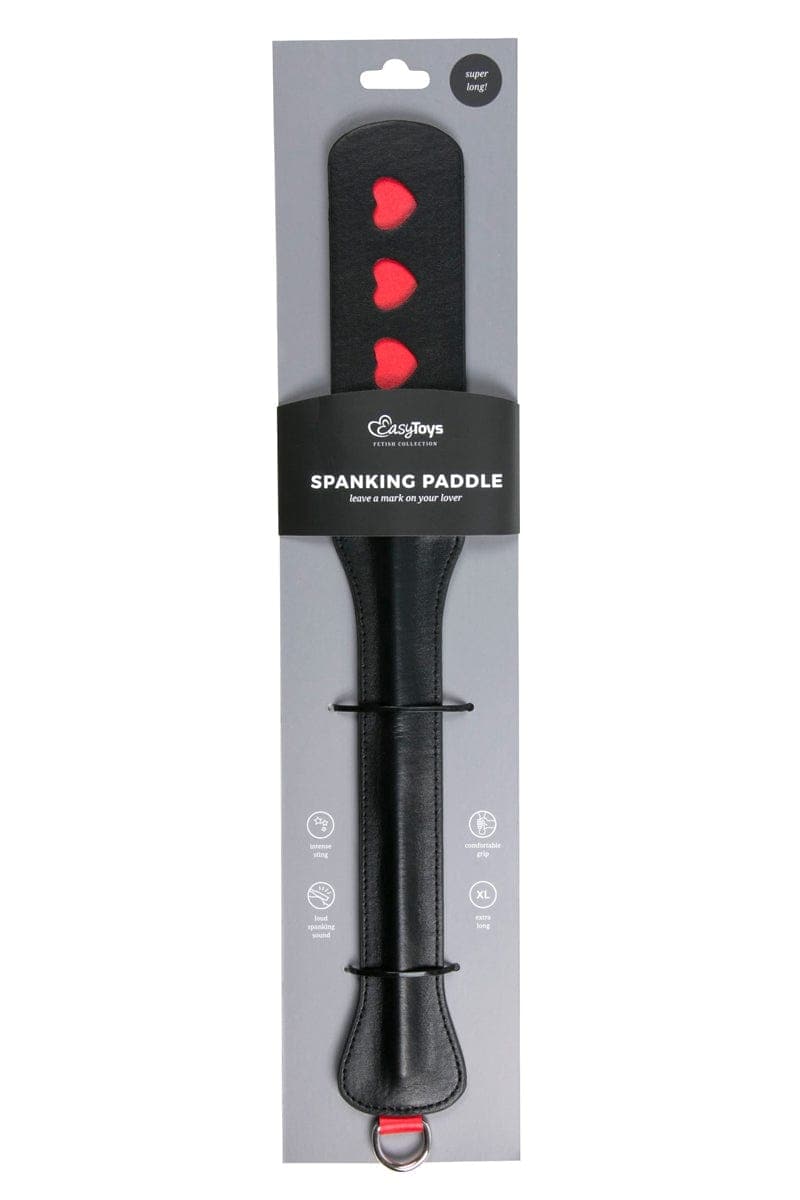 Paddle en cuir noir et 3 coeurs rouge punitions bdsm 44,5 cm - Easytoys