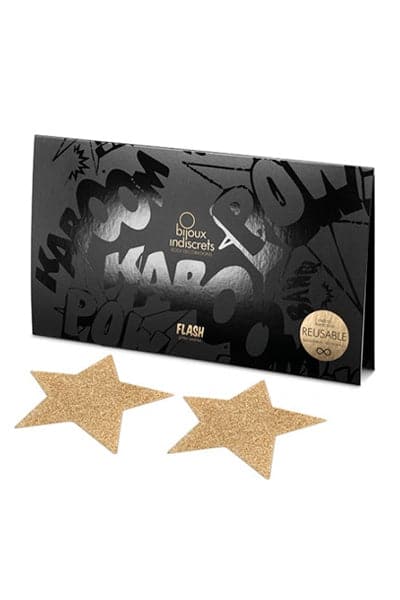 Paire de bijou de seins étoiles en or auto-adhésif Flash - Bijoux Indiscrets