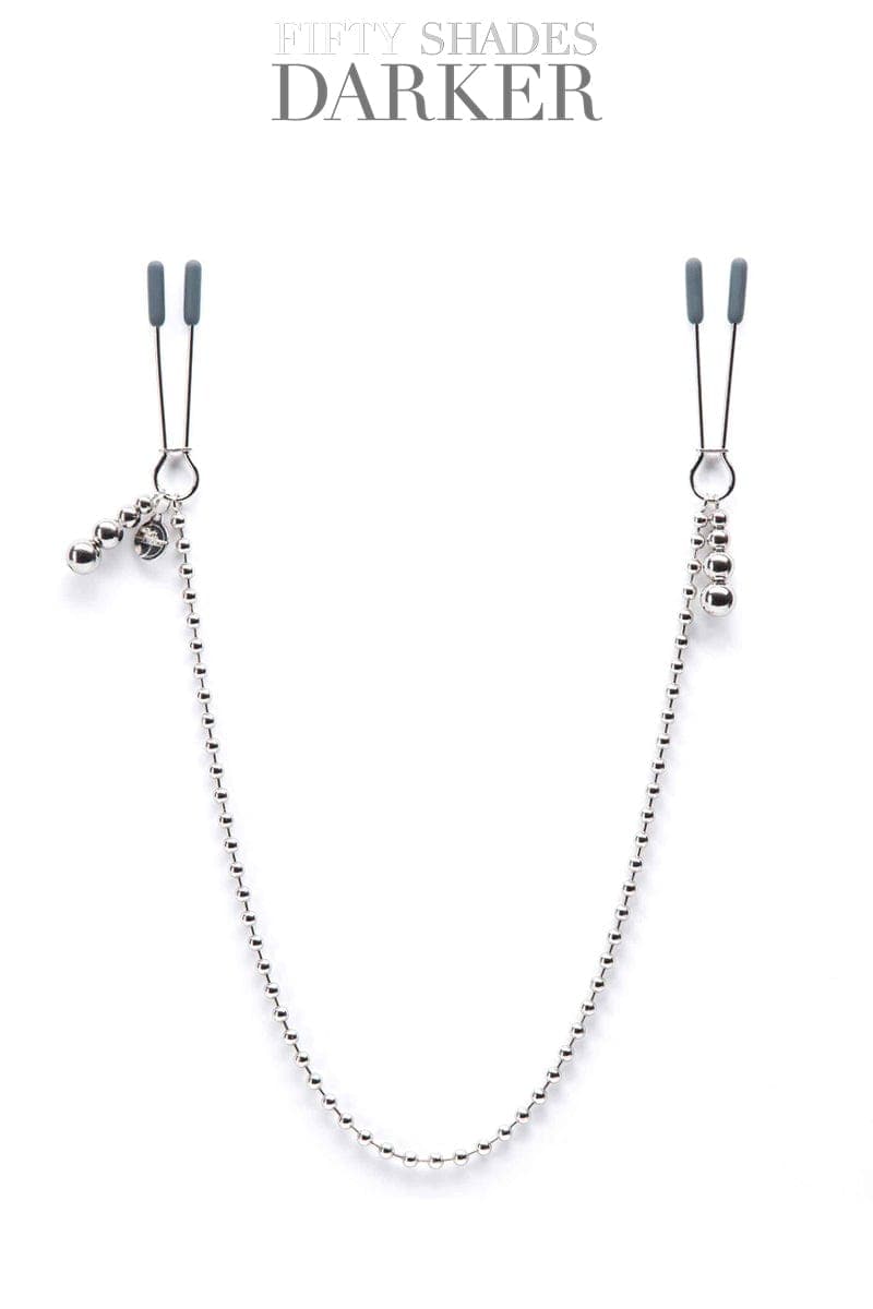 Paire de pinces à tétons avec chaine 70cm en métal pour soumis - Fifty shades darker