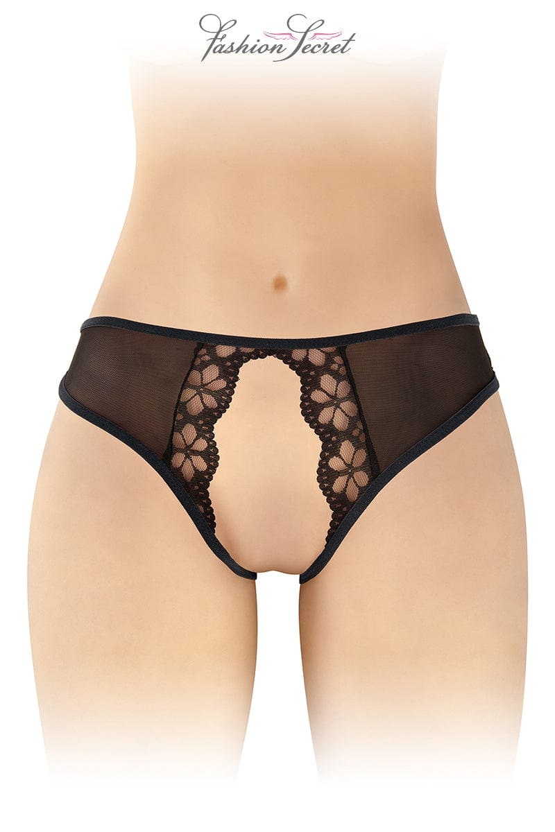 Petite culotte ouverte en dentelle et tulle noire Ambre - Fashion Secret TU