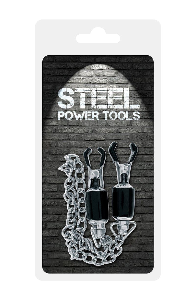 Pinces à seins ajustables pour pratique BDSM avec chaine en inox - Steel Power Tools