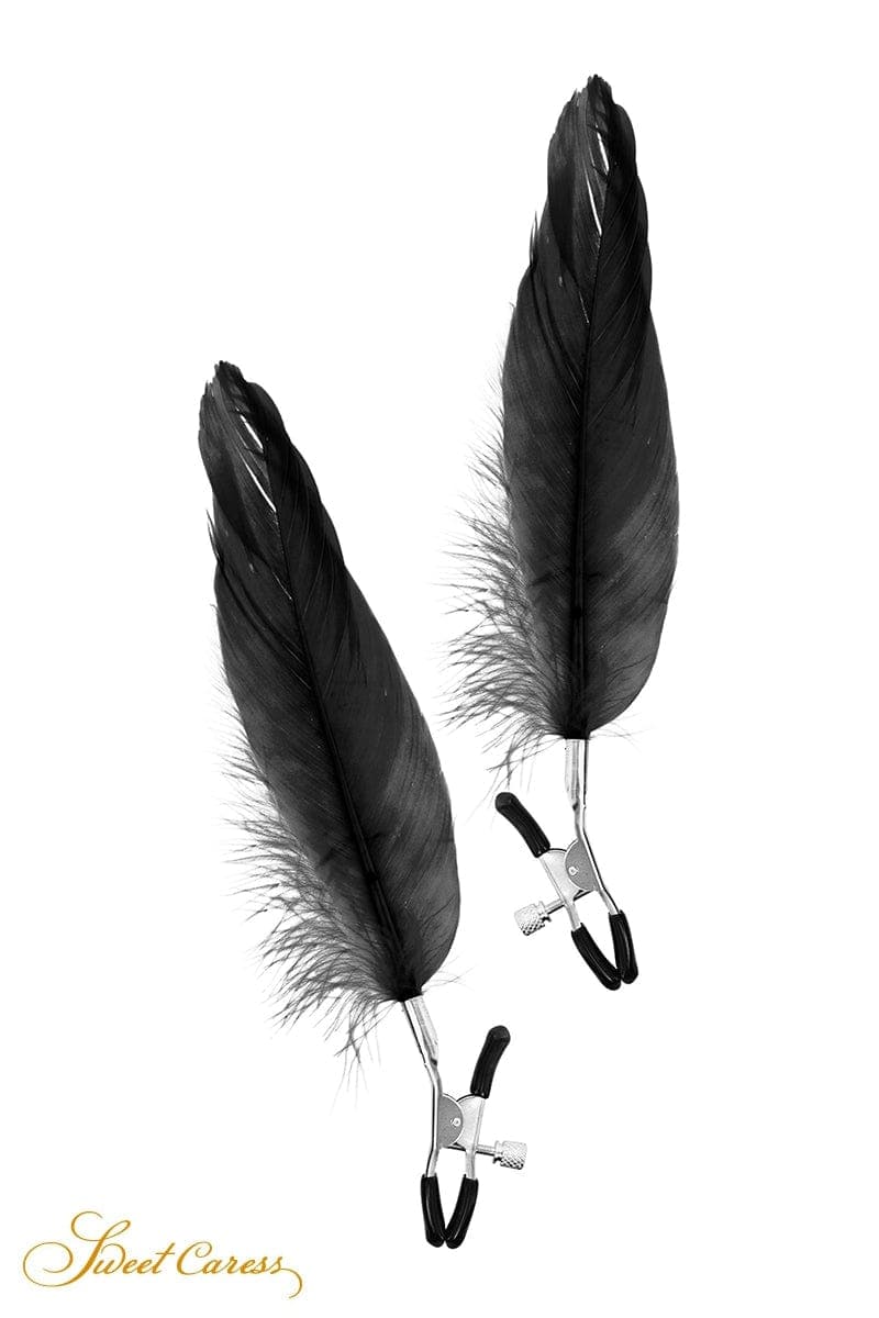 Pinces à seins sexy pression réglable plume noire accessoire BDSM - Sweet Caress