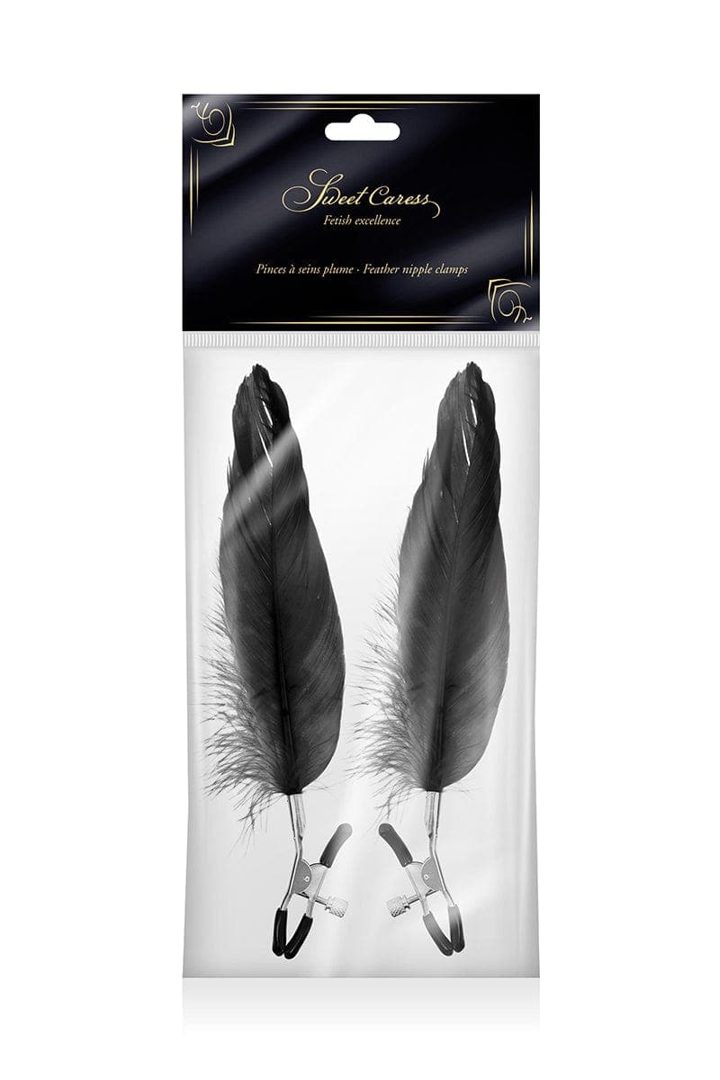 Pinces à seins sexy pression réglable plume noire accessoire BDSM - Sweet Caress