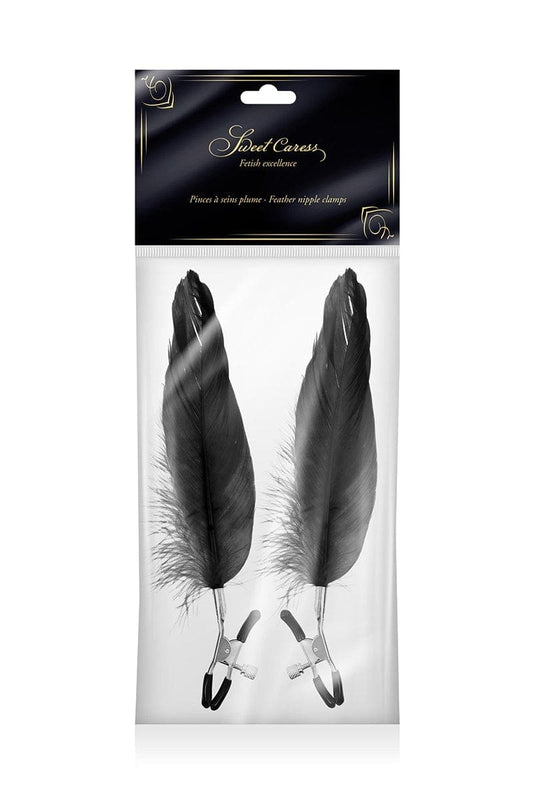 Pinces à seins sexy pression réglable plume noire accessoire BDSM - Sweet Caress