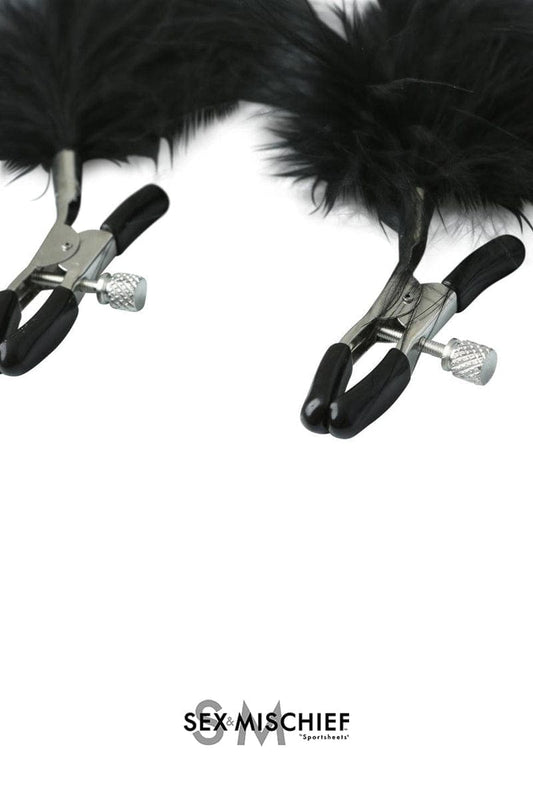 Pinces à tétons réglables à plumes douces burlesques et jeux érotiques - S&M