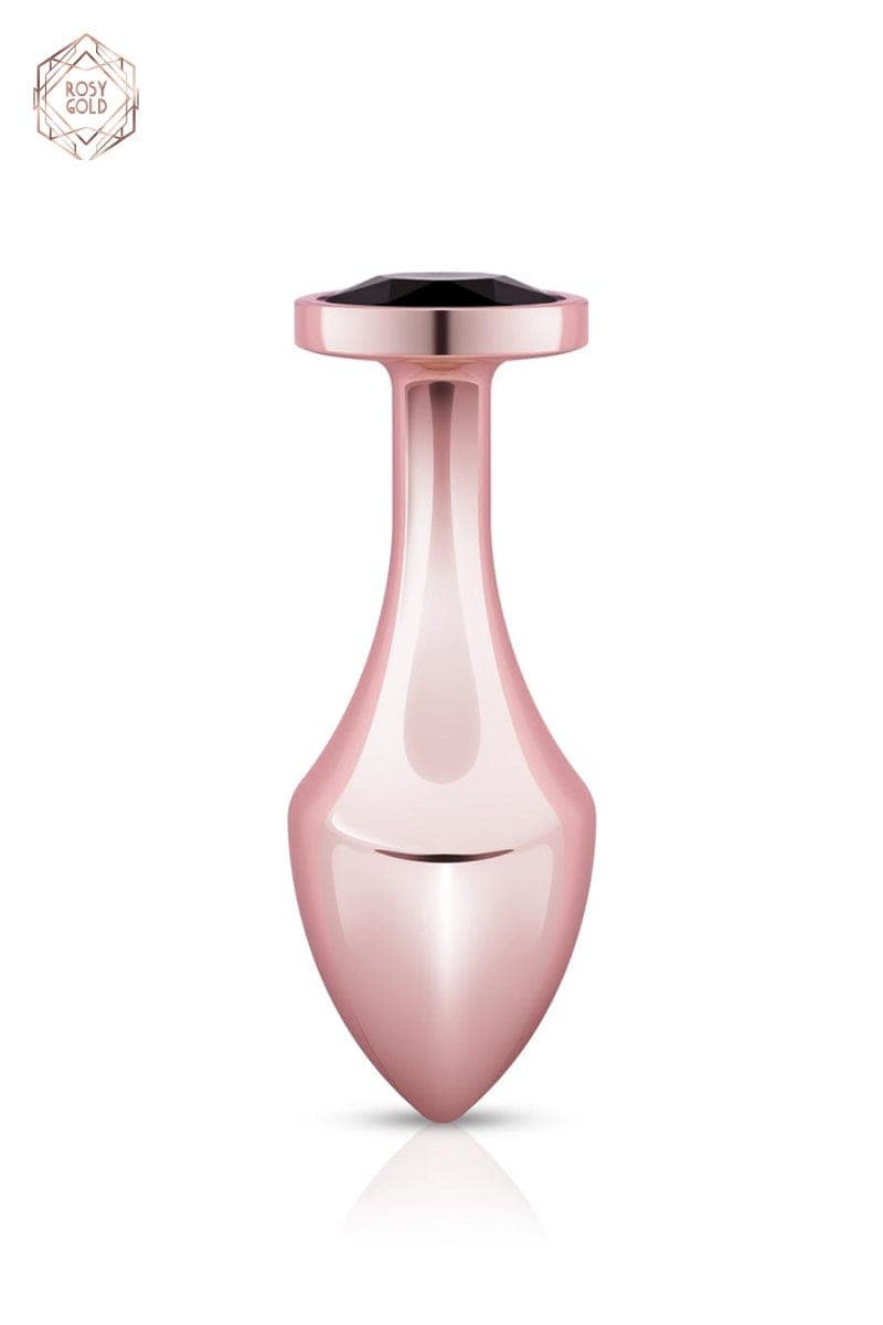 Plug anal en alu léger or rose et cristal noir en verre 9cm - Rosy Gold