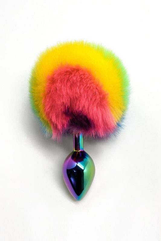 Plug anal en métal et ponpon multicolore 7x2,8 cm Taille S - Wooomy