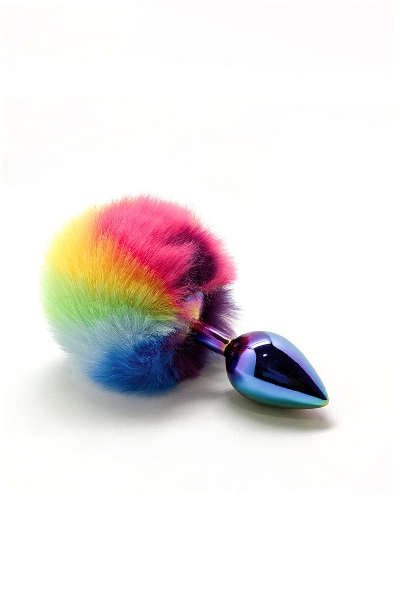 Plug anal en métal et ponpon multicolore 7x2,8 cm Taille S - Wooomy