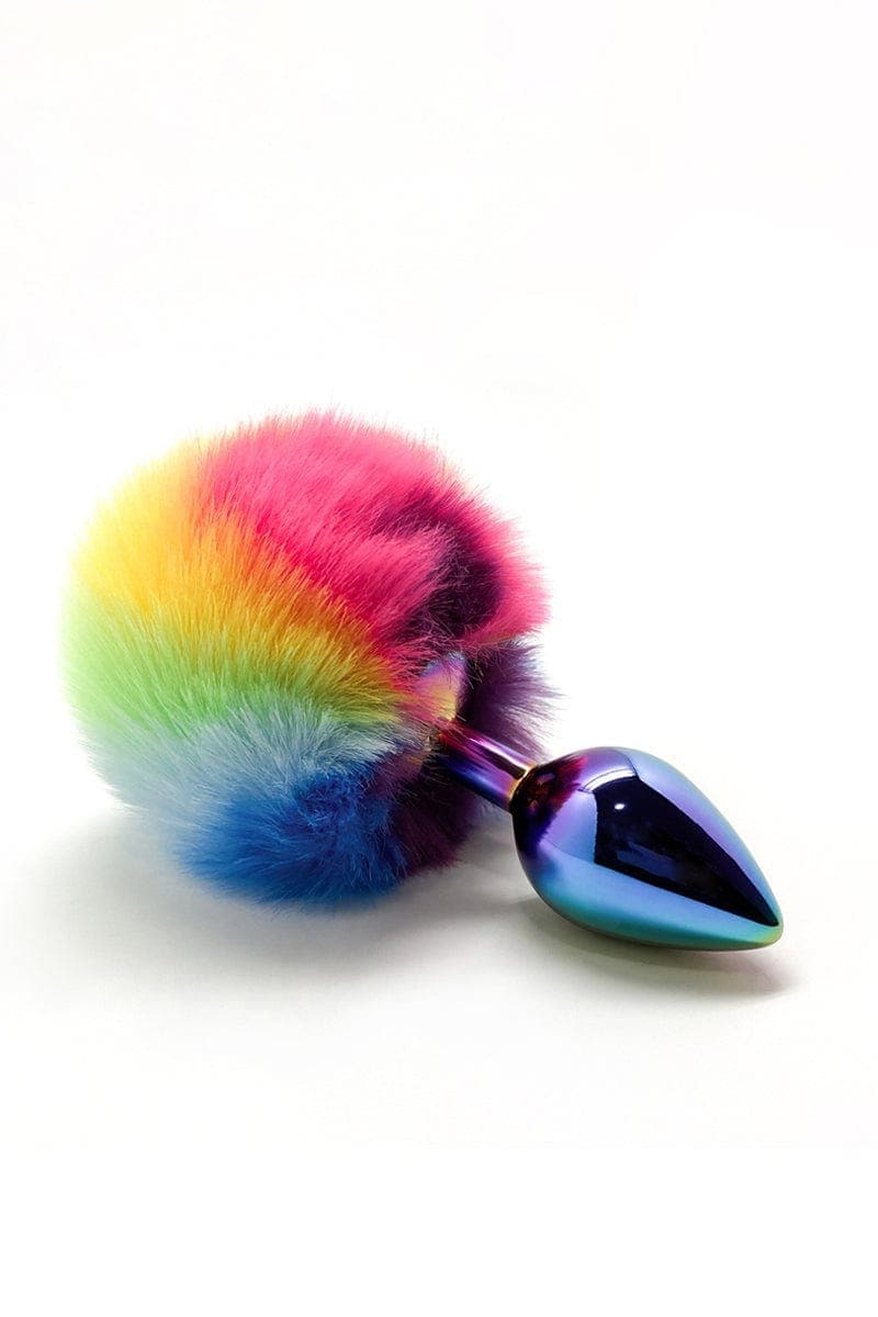 Plug anal en métal et ponpon multicolore 8x3,4 cm Taille M - Wooomy