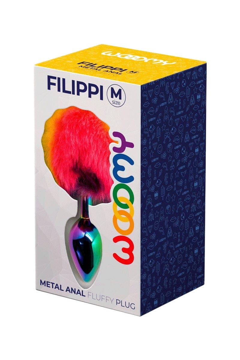 Plug anal en métal et ponpon multicolore 8x3,4 cm Taille M - Wooomy