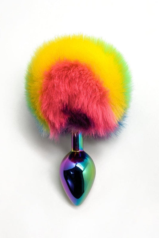 Plug anal en métal et ponpon multicolore 8x3,4 cm Taille M - Wooomy