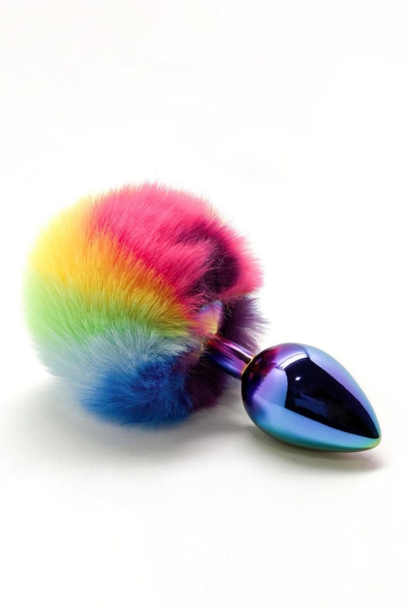 Plug anal métal et ponpon multicolore 9x4 cm Taille L - Wooomy