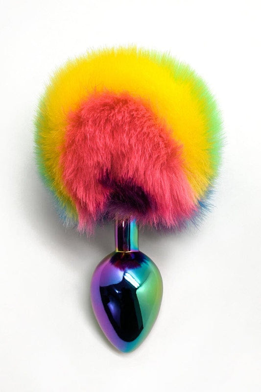 Plug anal métal et ponpon multicolore 9x4 cm Taille L - Wooomy