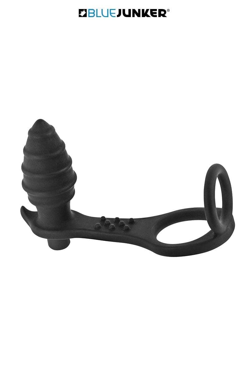 Plug anal vibrant et double cockring doux en silicone - Blue Junker