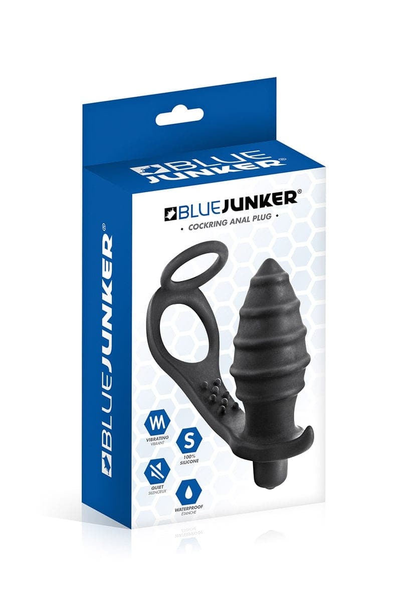 Plug anal vibrant et double cockring doux en silicone - Blue Junker