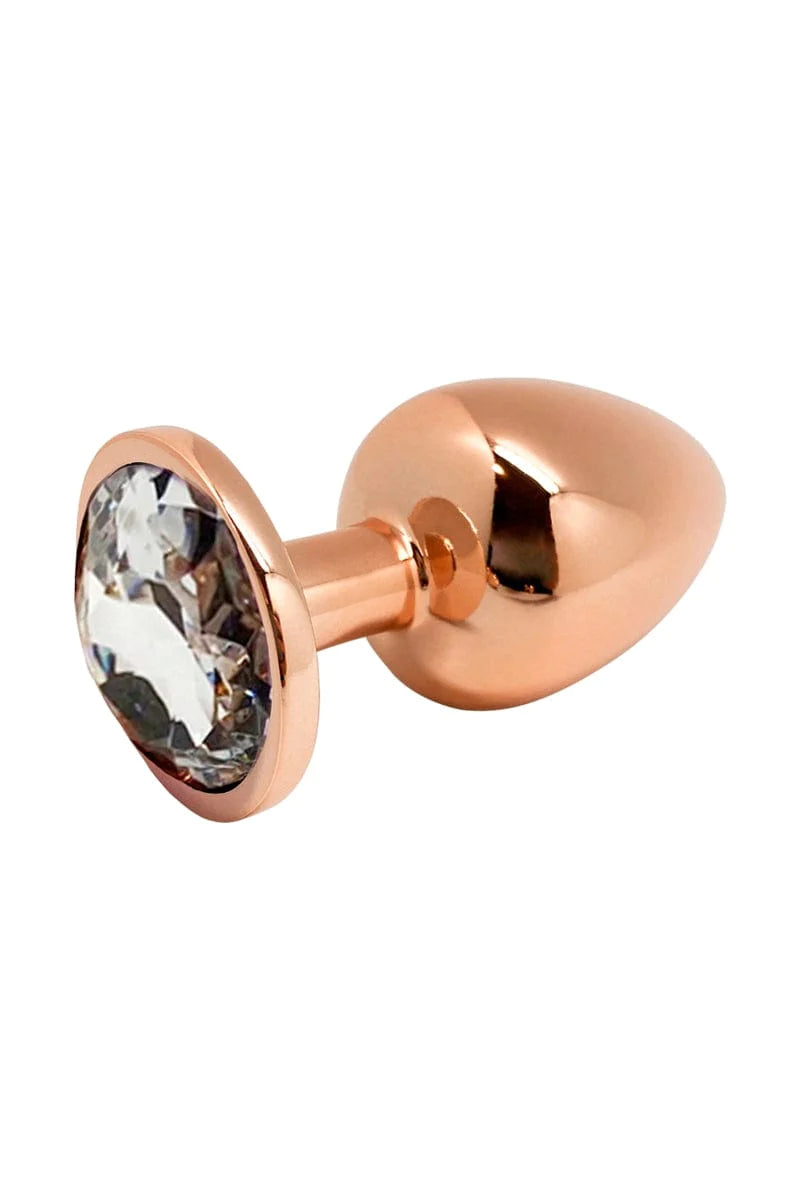 Plug bijou anal rose gold Tralalo strass transparent Taille M - Wooomy