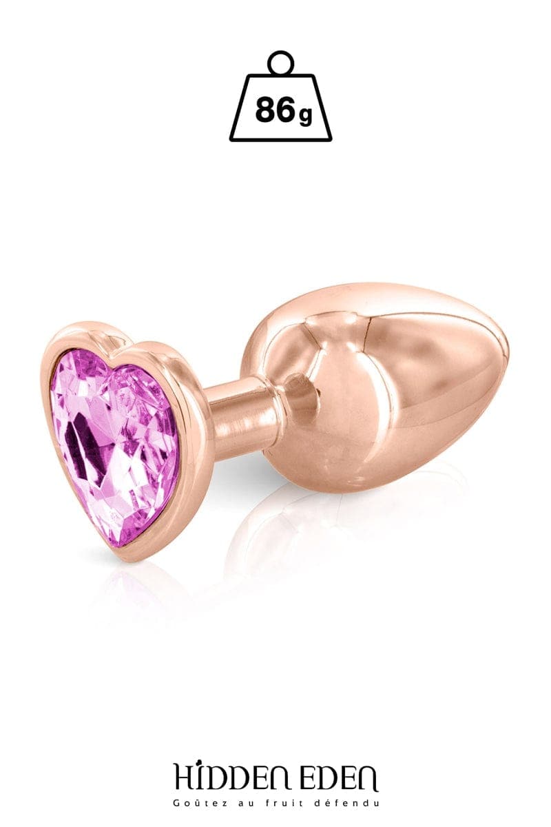 Plug bijou en aluminium gold avec strass en coeur rose M - Hidden Eden