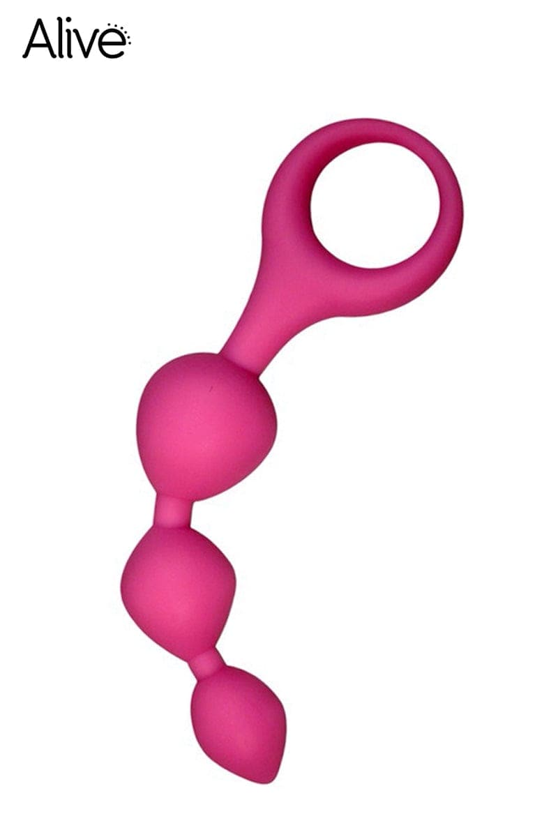 Plug chapelet anal fuselées 3 perles de tailles différentes en silicone rose Triball - Alive